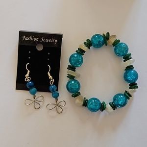 Bead bracelet and drop earrings